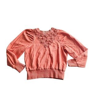 Anthropologie daily practice Sz S orange puff sweatshirt 3D floral